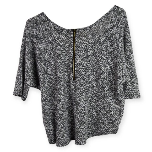 Almost Famous Top L Womens Grey Back Zipper 3/4 Sleeve Cotton Blend Knit Loose - Picture 7 of 9